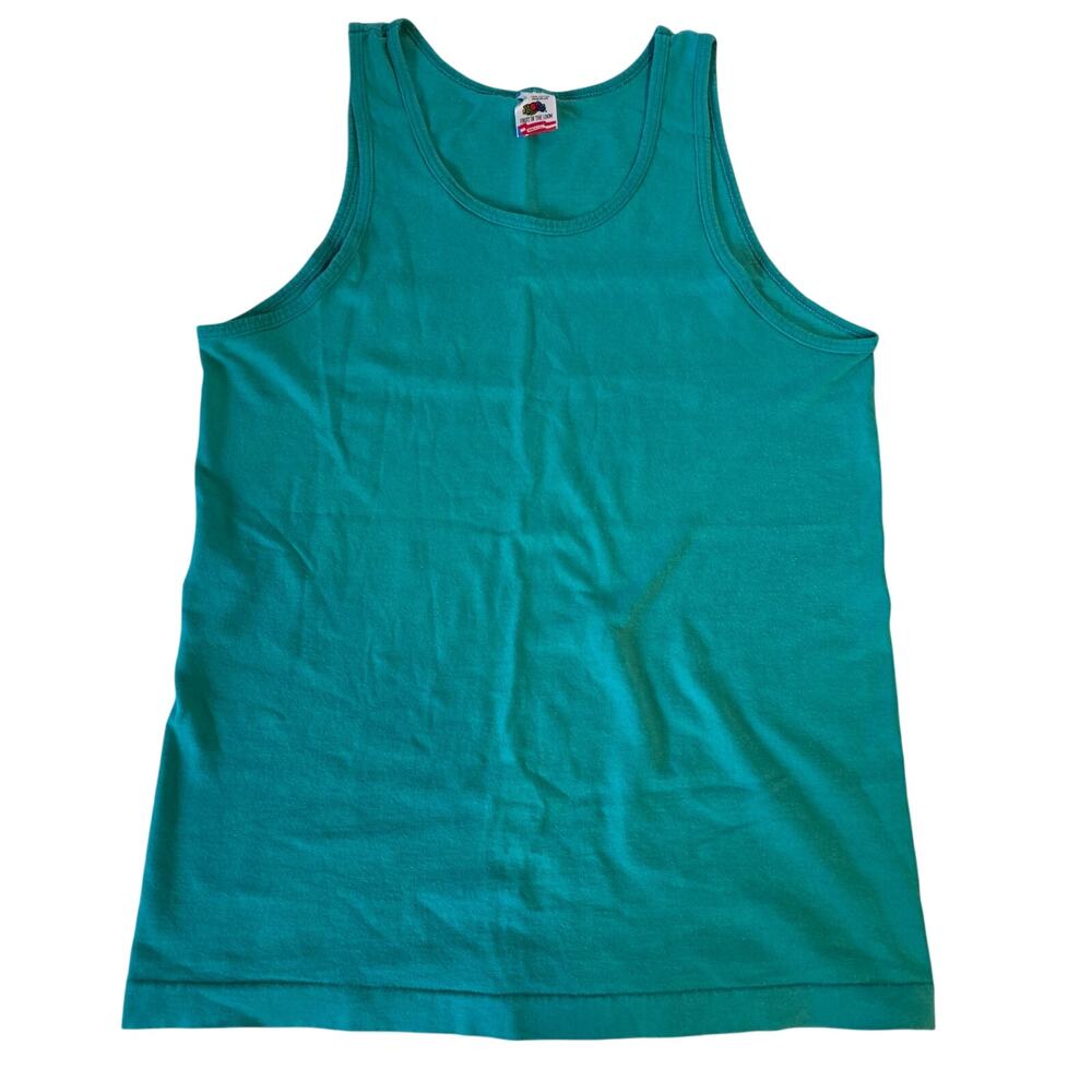 Vintage 90s Blank Fruit of the Loom Tank Top Teal Made in USA Large